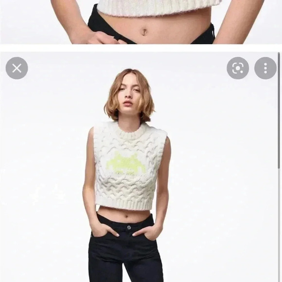 ZARA Limited Edition Chunky Cable Knit Space Invaders Sweater Vest - Size S - Picture 3 of 6